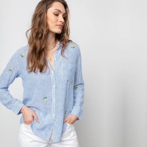 Rails Charli blue and white striped rose embroidered long sleeve button down - Picture 1 of 9